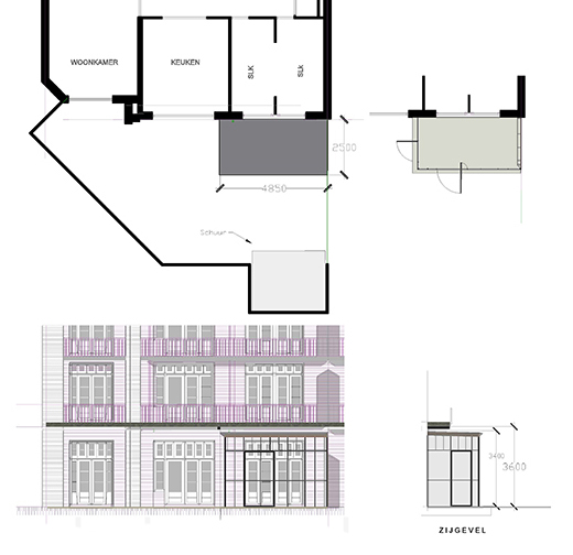 bouwtekening plattegrond voor aanbouw.